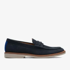 Clarks Atticus Slip Navy Suede Flash Sale