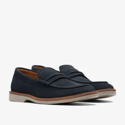 Clarks Atticus Slip Navy Suede Flash Sale