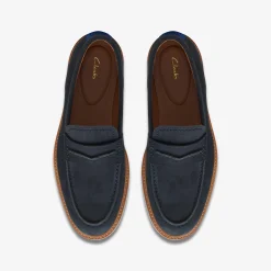 Clarks Atticus Slip Navy Suede Flash Sale