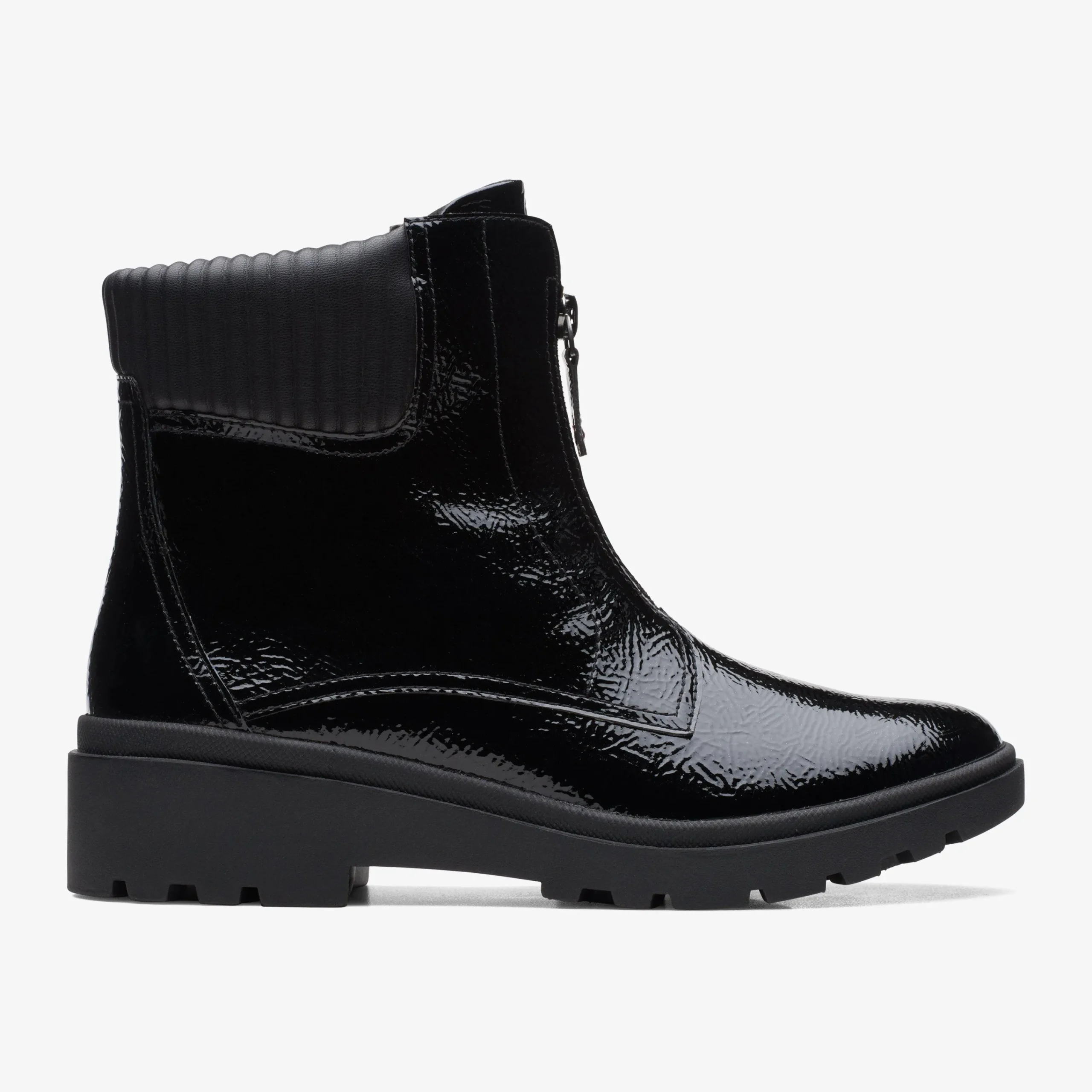 Clarks Calla Zip Black Crinkle Patent Best