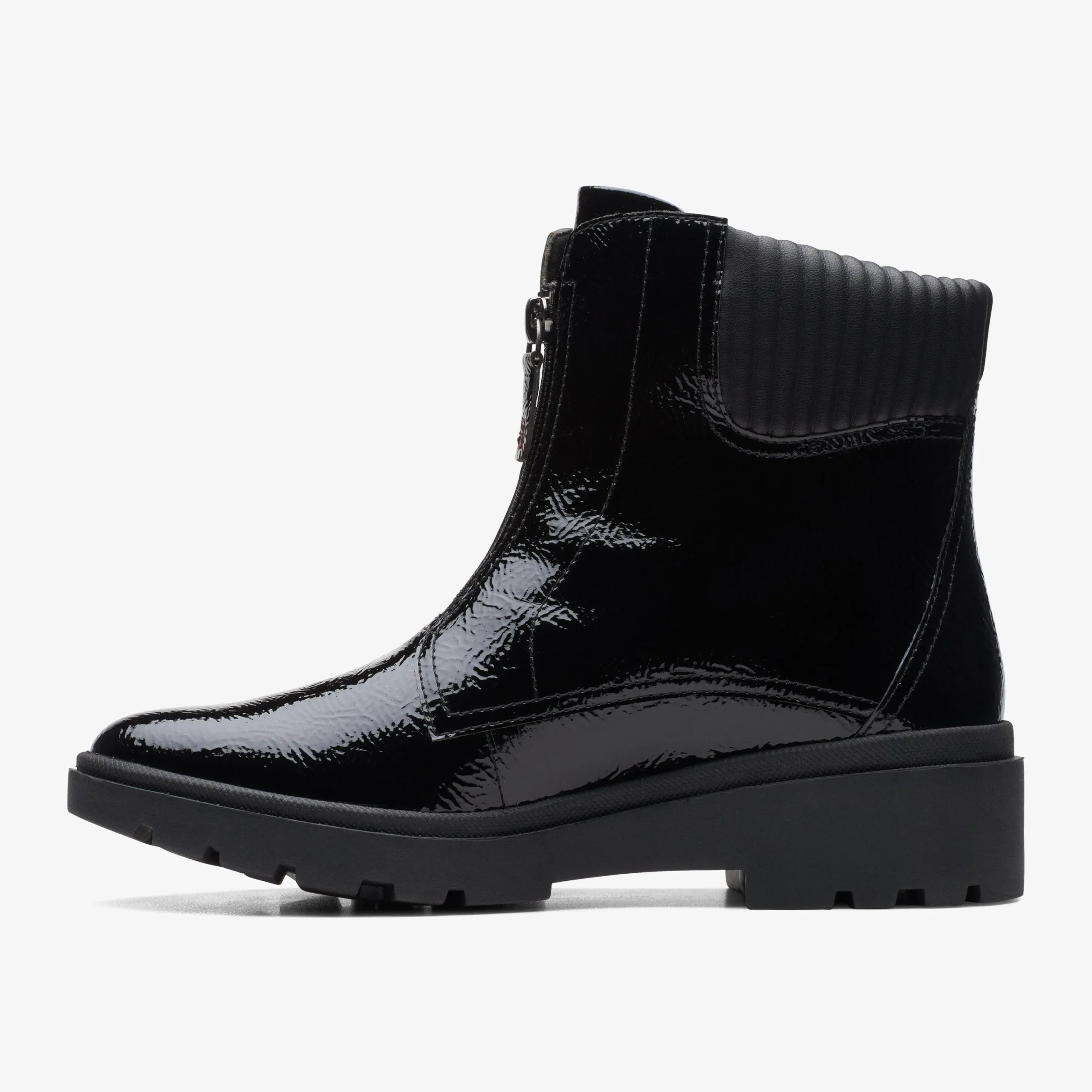 Clarks Calla Zip Black Crinkle Patent Best