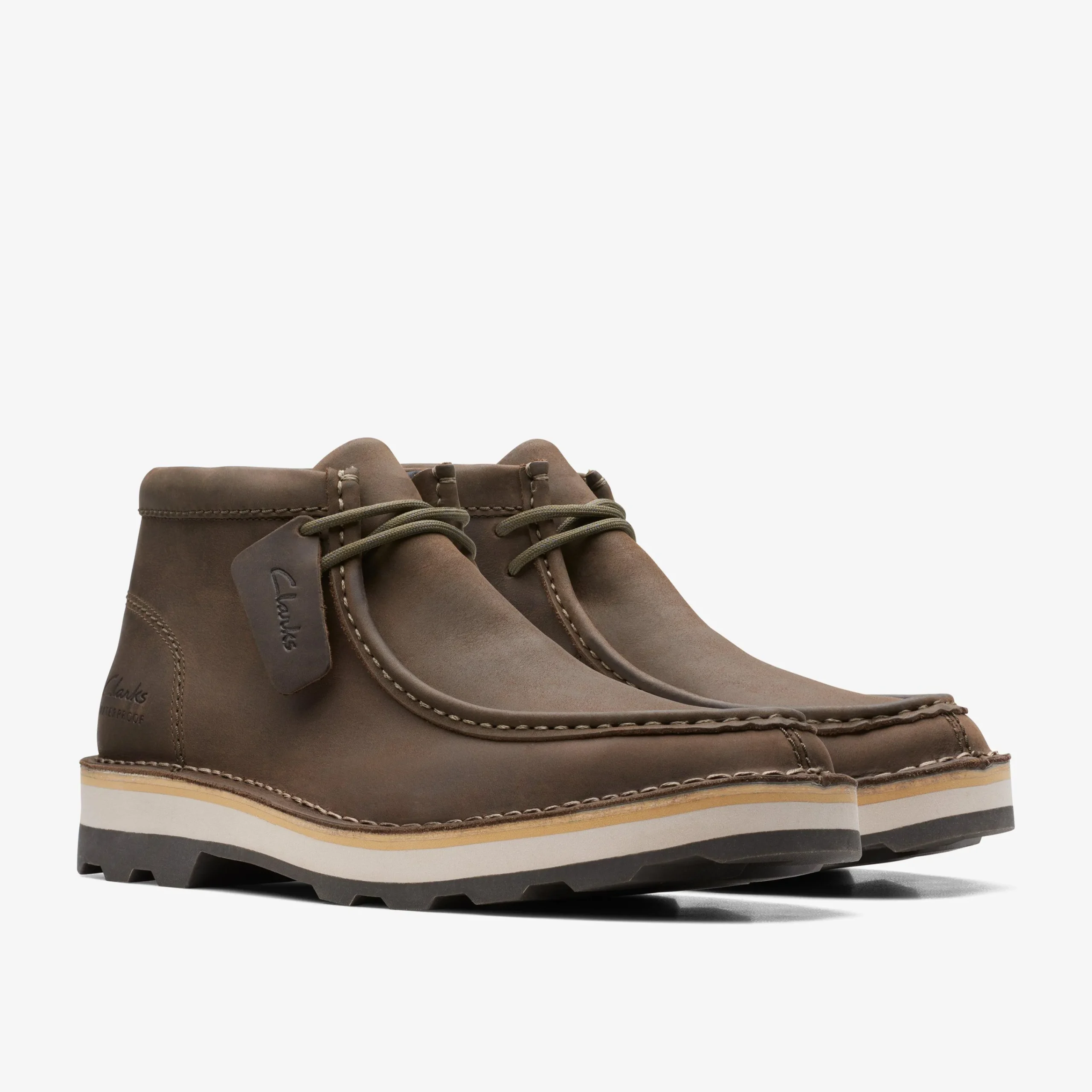 Clarks Corston Wally Waterproof Olive Leather Cheap