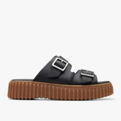 Clarks Torhill Slide Black Leather Cheap