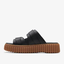 Clarks Torhill Slide Black Leather Cheap