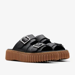 Clarks Torhill Slide Black Leather Cheap