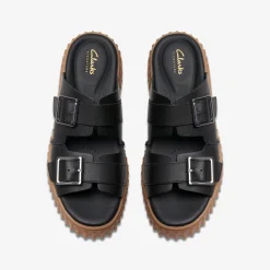 Clarks Torhill Slide Black Leather Cheap