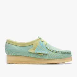 Clarks Wallabee Blue/Lime Print New