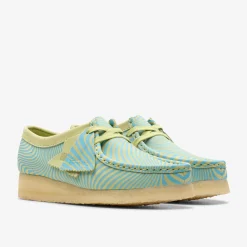 Clarks Wallabee Blue/Lime Print New