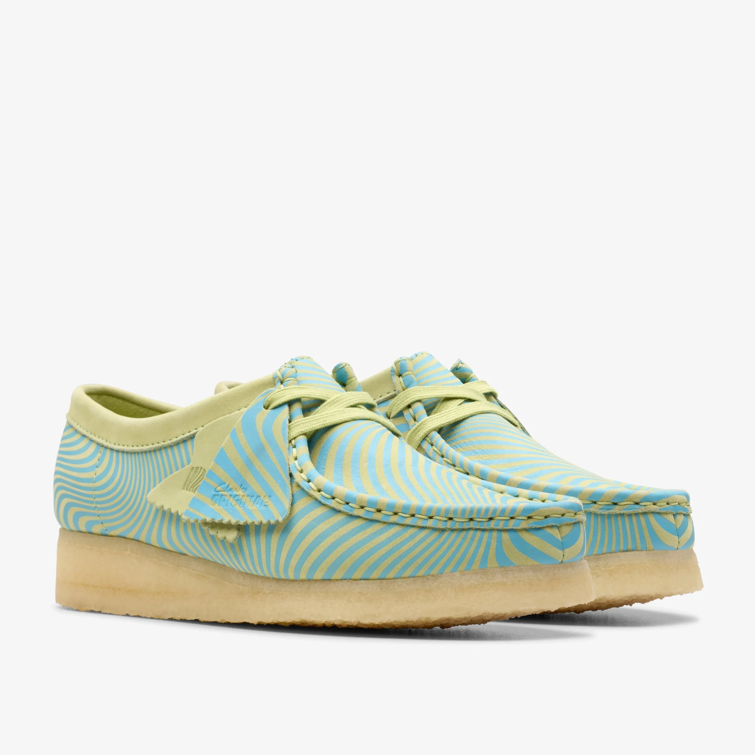 Clarks Wallabee Blue/Lime Print New