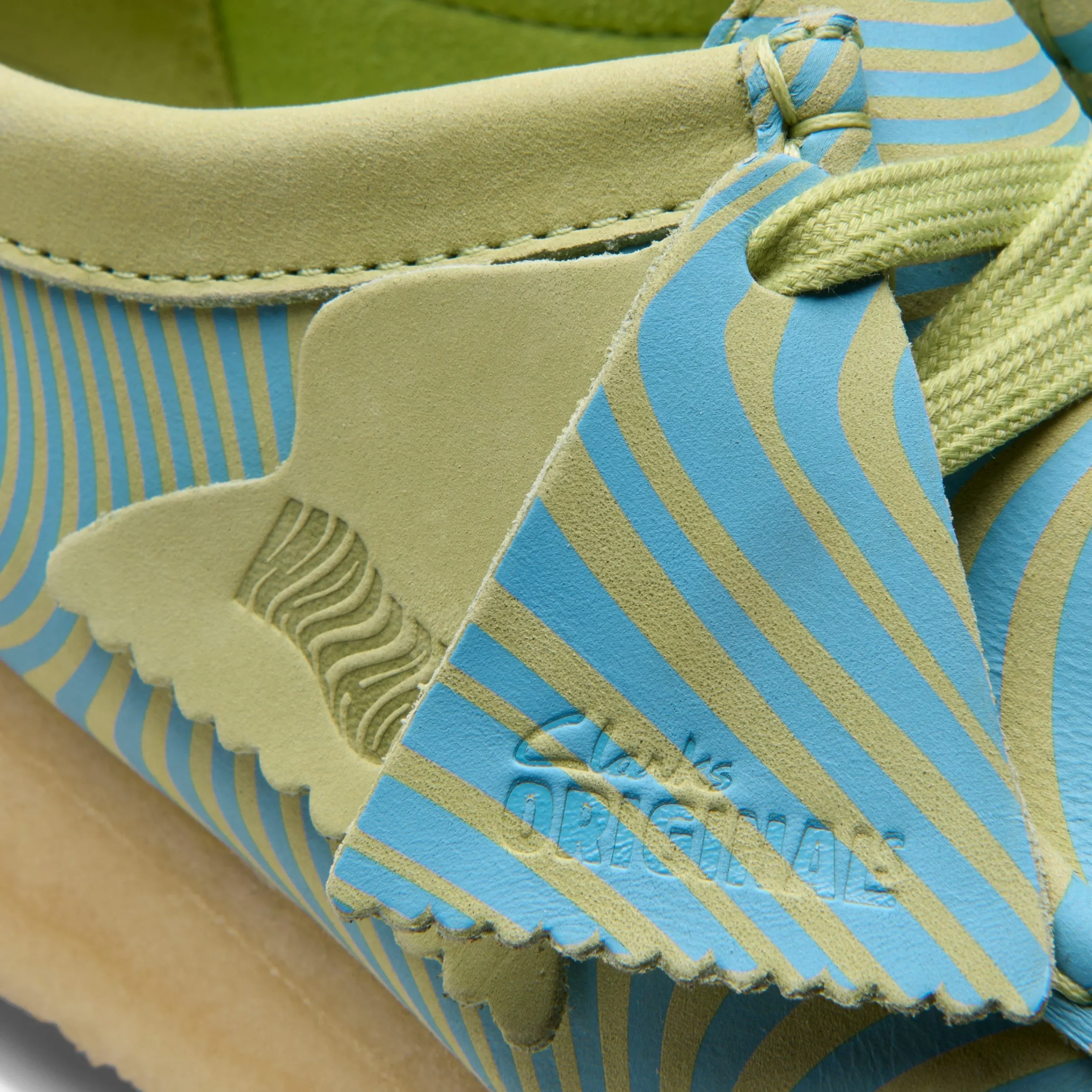 Clarks Wallabee Blue/Lime Print New