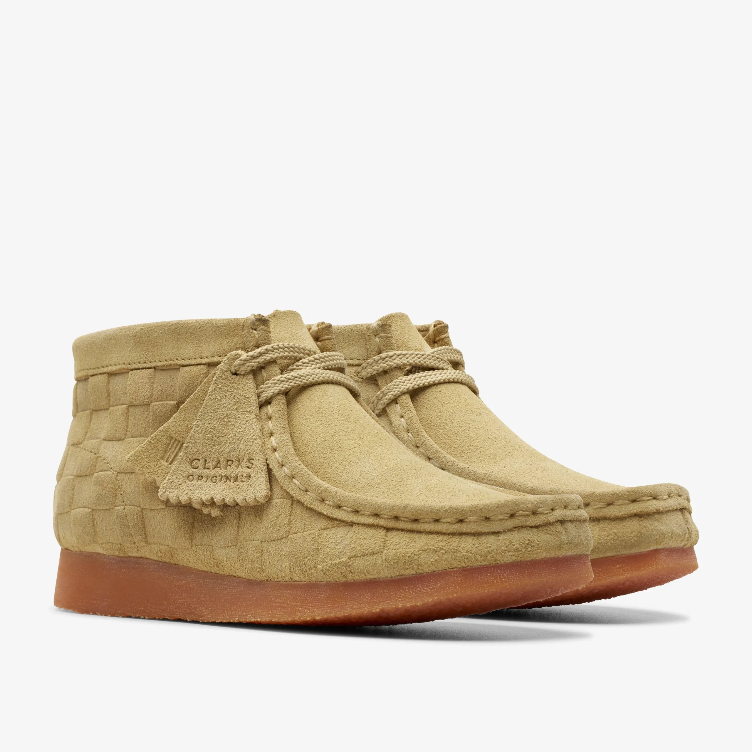 Clarks Wallabee Boot Older Beige Check Discount