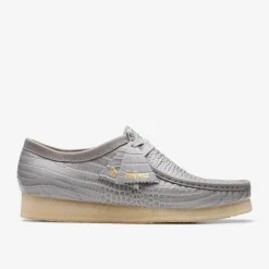 Clarks Wallabee Grey Crocodile Print New