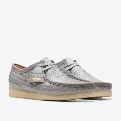 Clarks Wallabee Grey Crocodile Print New