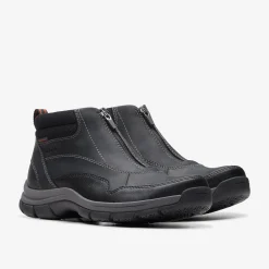 Clarks Walpath Zip Black Leather New