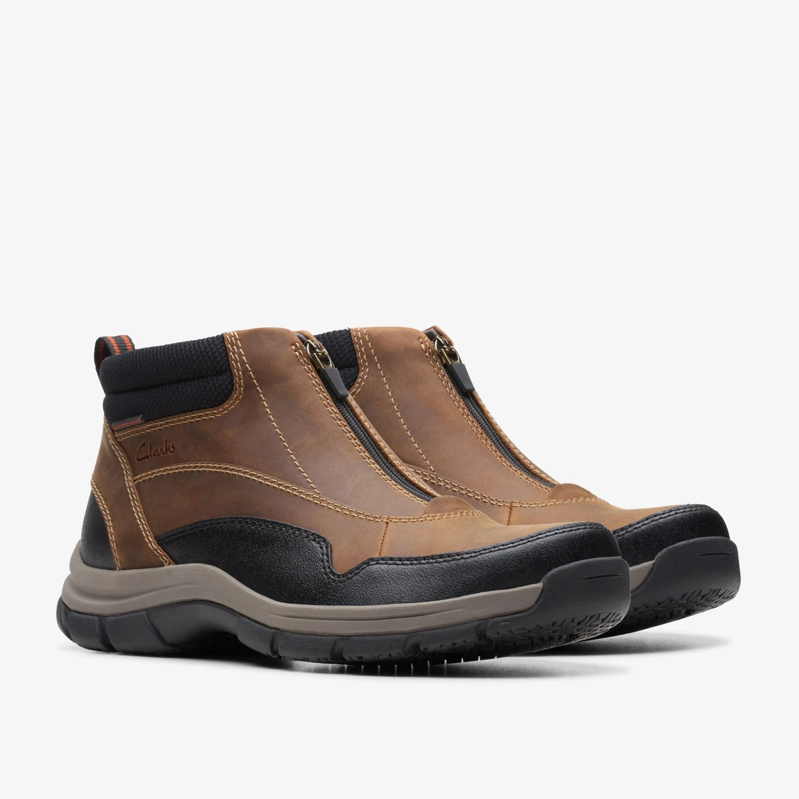 Clarks Walpath Zip Dark Tan Leather Outlet
